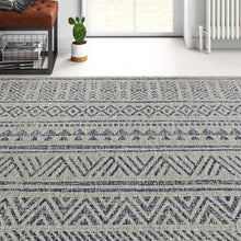 Load image into Gallery viewer, 4 ft. x 6 ft. Blue Grey Chevron Coastal Boho Style Indoor Outdoor Area Rug