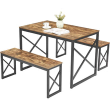 Load image into Gallery viewer, Modern Industrial Wood-Top Kitchen Dining Table Set with 2 Backless Benches