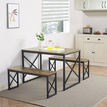 Load image into Gallery viewer, Modern Industrial Wood-Top Kitchen Dining Table Set with 2 Backless Benches