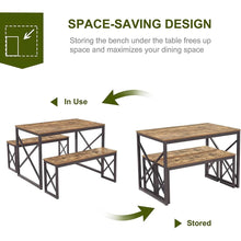 Load image into Gallery viewer, Modern Industrial Wood-Top Kitchen Dining Table Set with 2 Backless Benches