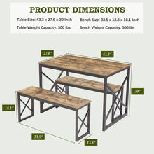 Load image into Gallery viewer, Modern Industrial Wood-Top Kitchen Dining Table Set with 2 Backless Benches
