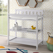 Load image into Gallery viewer, Modern White Baby's First 2 Shelf Changing Table with Wheels