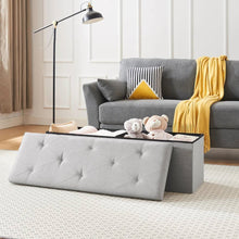 Load image into Gallery viewer, Light Grey Linen Upholstered Bedroom Living Room Entryway Storage Bench Ottoman