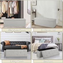 Load image into Gallery viewer, Light Grey Linen Upholstered Bedroom Living Room Entryway Storage Bench Ottoman
