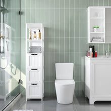 Load image into Gallery viewer, Bathroom Cabinet Tower with 3 Storage Drawers and 2 Shelves in White Wood Finish