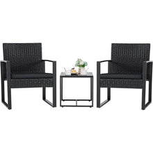 Load image into Gallery viewer, Outdoor 3-Piece Patio Furniture Set with 2 Black Patio Chairs and 1 Side Table