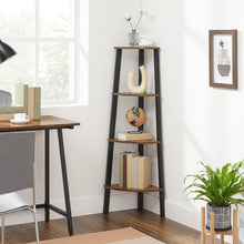 Load image into Gallery viewer, Narrow 3-Shelf Corner Shelving Unit Plant Stand Bookcase in Brown Black Wood