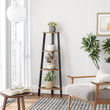 Load image into Gallery viewer, Narrow 3-Shelf Corner Shelving Unit Plant Stand Bookcase in Brown Black Wood