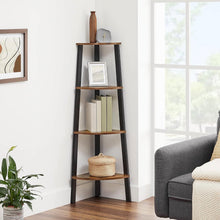 Load image into Gallery viewer, Narrow 3-Shelf Corner Shelving Unit Plant Stand Bookcase in Brown Black Wood