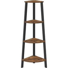 Load image into Gallery viewer, Narrow 3-Shelf Corner Shelving Unit Plant Stand Bookcase in Brown Black Wood