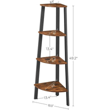 Load image into Gallery viewer, Narrow 3-Shelf Corner Shelving Unit Plant Stand Bookcase in Brown Black Wood