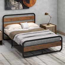 Load image into Gallery viewer, Full Industrial Wood and Metal Tube Platform Bed with Headboard and Footboard