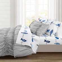 Load image into Gallery viewer, Full size Blue White Floral Birds on Wire Soft Polyester 6 Piece Sheet Set