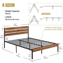 Load image into Gallery viewer, Full Industrial Platform Bed Frame with Brown Wood Slatted Headboard Footboard