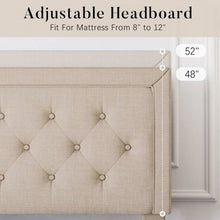 Load image into Gallery viewer, Full Size Adjustable Height Platform Bed Frame with Beige Upholstered Headboard