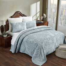 Load image into Gallery viewer, Full Size 100-Percent Cotton Chenille 3-Piece Coverlet Bedspread Set in Blue