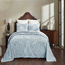 Load image into Gallery viewer, Full Size 100-Percent Cotton Chenille 3-Piece Coverlet Bedspread Set in Blue