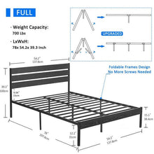 Load image into Gallery viewer, Full size Industrial Platform Bed Frame with Wood Slatted Headboard in Black