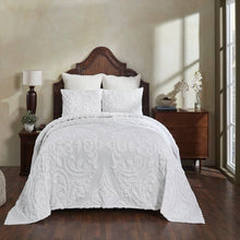 Load image into Gallery viewer, Full Size 100-Percent Cotton Chenille 3-Piece Coverlet Bedspread Set in White