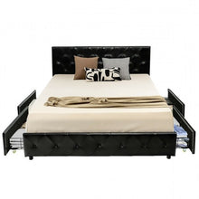 Load image into Gallery viewer, Full Size Black PU Leather Button Tufted Platform Bed with 4 Storage Drawers
