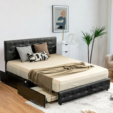 Load image into Gallery viewer, Full Size Black PU Leather Button Tufted Platform Bed with 4 Storage Drawers