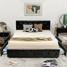 Load image into Gallery viewer, Full Size Black PU Leather Button Tufted Platform Bed with 4 Storage Drawers