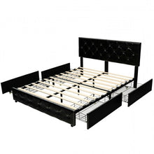 Load image into Gallery viewer, Full Size Black PU Leather Button Tufted Platform Bed with 4 Storage Drawers