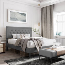 Load image into Gallery viewer, Full Size Dark Grey Linen Upholstered Platform Bed with Button-Tufted Headboard