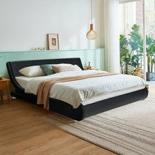 Load image into Gallery viewer, Full Size Modern Faux Leather Upholstered Platform Bed Frame Black