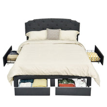 Load image into Gallery viewer, Full Size Grey Linen Adjustable Headboard 4 Drawer Storage Platform Bed
