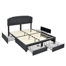 Load image into Gallery viewer, Full Size Grey Linen Adjustable Headboard 4 Drawer Storage Platform Bed