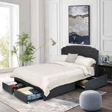 Load image into Gallery viewer, Full Size Grey Linen Adjustable Headboard 4 Drawer Storage Platform Bed