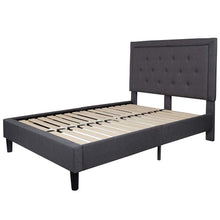 Load image into Gallery viewer, Full size Dark Grey Fabric Upholstered Platform Bed Frame with Tufted Headboard