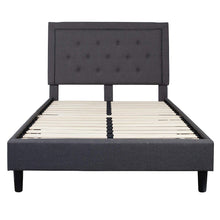 Load image into Gallery viewer, Full size Dark Grey Fabric Upholstered Platform Bed Frame with Tufted Headboard