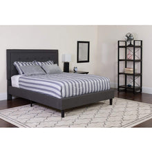 Load image into Gallery viewer, Full size Dark Grey Fabric Upholstered Platform Bed Frame with Tufted Headboard