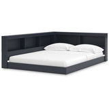 Full size Blue Wooden Corner Storage Bed with Bookcase Headboard and USB Ports