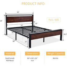 Load image into Gallery viewer, Full Metal Platform Bed Frame with Mahogany Wood Panel Headboard Footboard