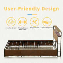 Load image into Gallery viewer, Full size Platform Bed with Headboard and Storage Drawers in Brown Wood Finish