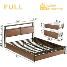 Load image into Gallery viewer, Full size Platform Bed with Headboard and Storage Drawers in Brown Wood Finish