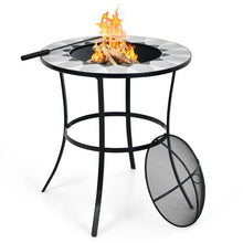 Load image into Gallery viewer, Portable Round Fire Pit Table with Mesh Cover and Fire Poker