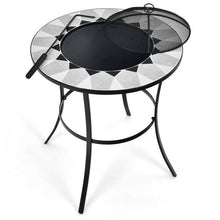 Load image into Gallery viewer, Portable Round Fire Pit Table with Mesh Cover and Fire Poker