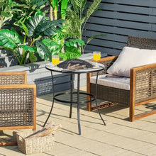 Load image into Gallery viewer, Portable Round Fire Pit Table with Mesh Cover and Fire Poker