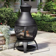 Load image into Gallery viewer, 45-inch Black Cast Iron and Steel Outdoor Fire Pit Chimenea