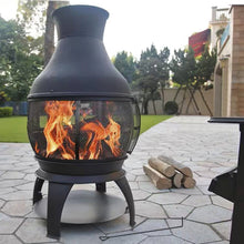 Load image into Gallery viewer, 45-inch Black Cast Iron and Steel Outdoor Fire Pit Chimenea