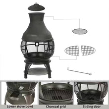 Load image into Gallery viewer, 45-inch Black Cast Iron and Steel Outdoor Fire Pit Chimenea