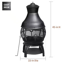 Load image into Gallery viewer, 45-inch Black Cast Iron and Steel Outdoor Fire Pit Chimenea