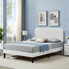 Load image into Gallery viewer, Full size White Upholstered Platform Bed Frame with Headboard