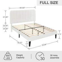 Load image into Gallery viewer, Full size White Upholstered Platform Bed Frame with Headboard