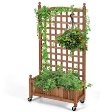 Load image into Gallery viewer, Outdoor Solid Wood Raised Garden Bed Mobile Planter Box with Trellis on Wheels
