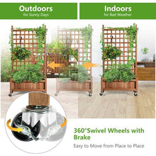 Load image into Gallery viewer, Outdoor Solid Wood Raised Garden Bed Mobile Planter Box with Trellis on Wheels